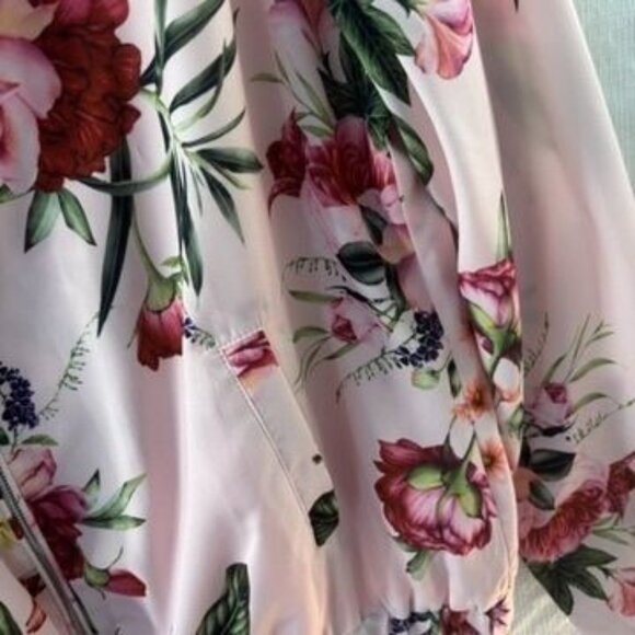 Charlie B Floral Bomber Jacket Pink With Zipper Front & Elastic Hem Lightweight - Picture 14 of 16